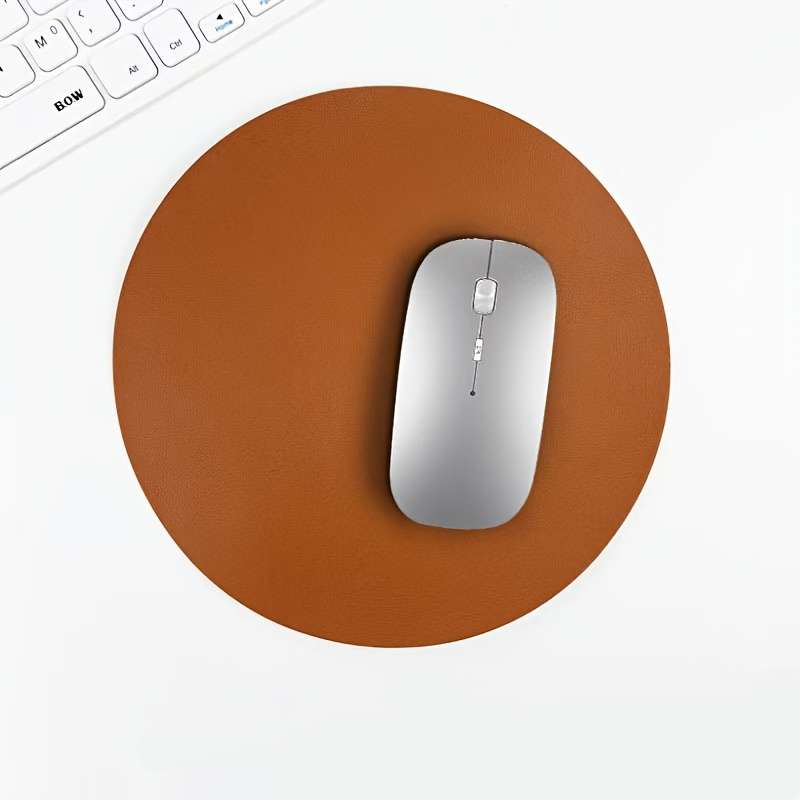 1pc Round Faux Leather Mouse Pad Sleek Black Smooth Surface for Precision Tracking