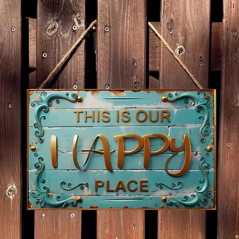 1pc Rustic Wooden Sign This Is Our Happy Place Vintage Home Decor Wall Art for Kitchen Bar Restauran