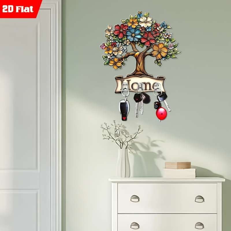 A 2D Flat Acrylic Tree of Life Creative Wall Hook And Key Holder Self-Adhesive Hook Suitable for S