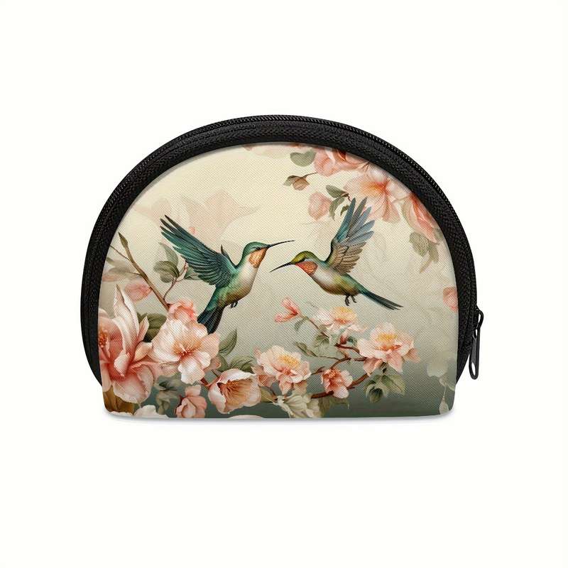 1pc Vintage Flower Hummingbird Mini Wallet Coin Pouch Change Purse With Zipper Closure For Women