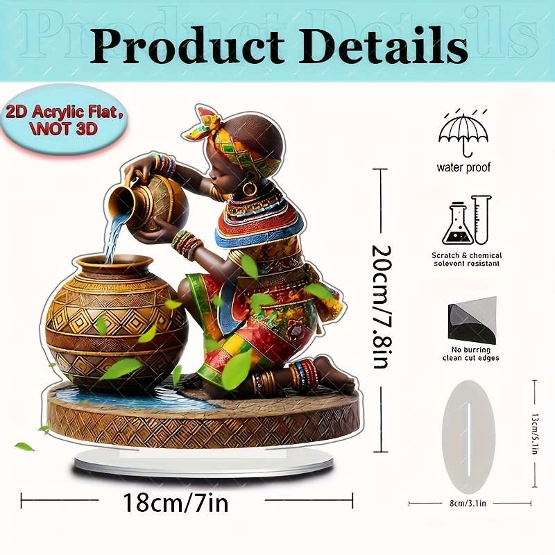 1pc 2D Flat     African Youngsters's water collection acrylic decoration with ba
