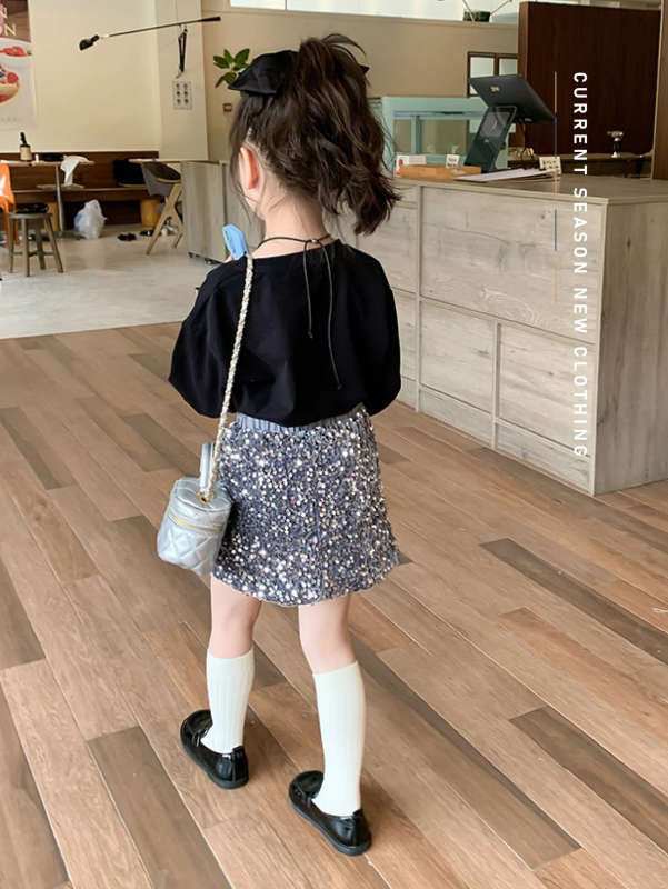 Girls Summer Sequined A-Line Skirt Suitable For Heights Around 98-104 Waist Circumference: About 42