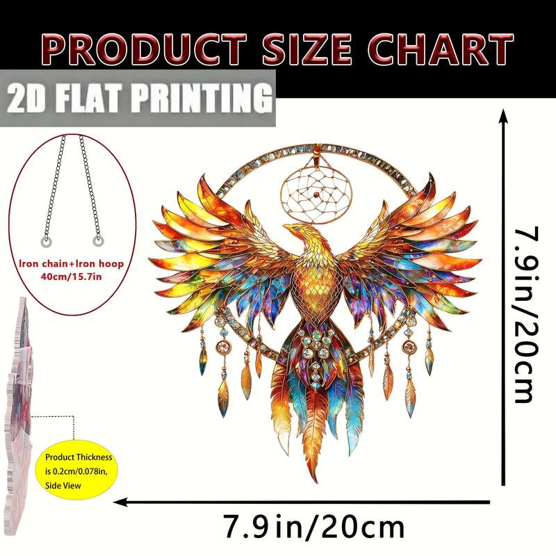 1pc 2D Flat   Painted Fire Phoenix Dreamcatcher Window Hanging Light Catcher a  acry