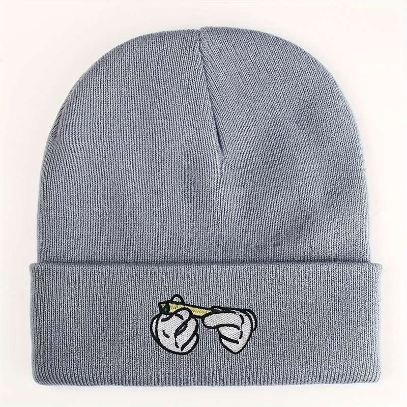 1pc Stretchy Lightweight Embroidered Beanie Cigarette Holder Knit Skull Cap for Men Women Per