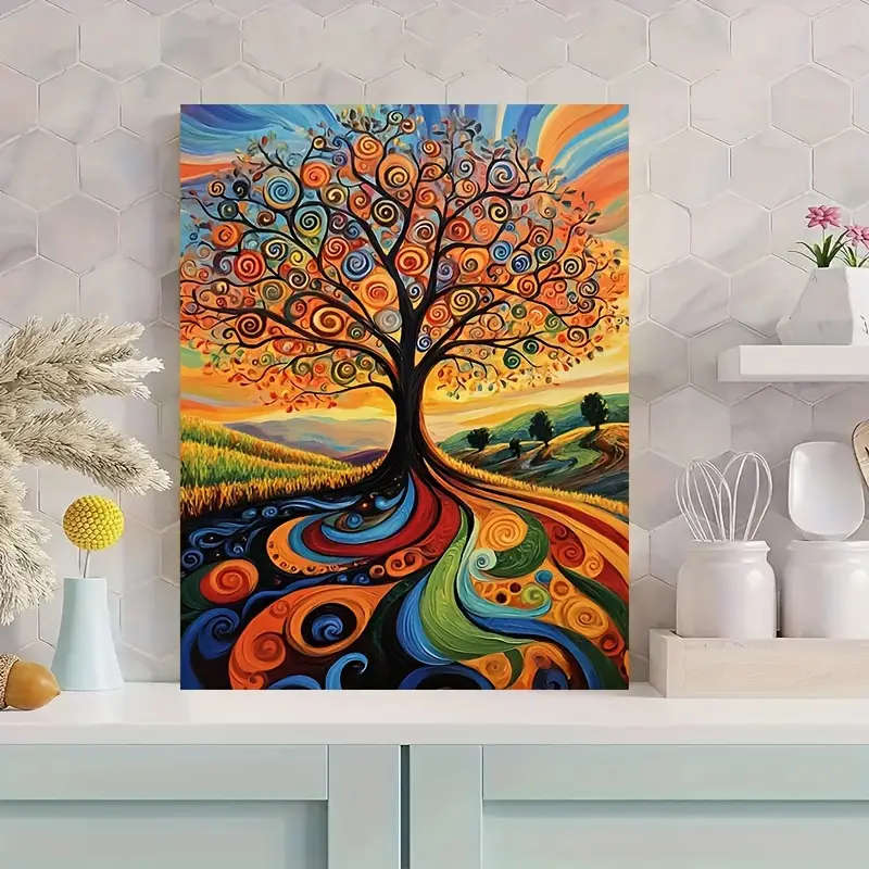 1pc Van Gogh World Tree Canvas Print with Wooden Frame Vibrant Artistic Wall Decor for Living Room B