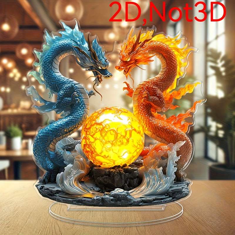 1pc 2D Flat   Oriental Dragon Acrylic Ornament No Power Required Suitable for Office Bedroom