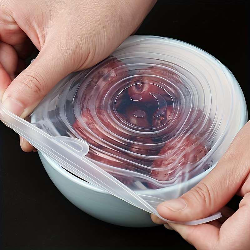 6pcs Silicone Stretch Lids Set Reusable Food Covers for Bowls Plates and Pots Microwave and