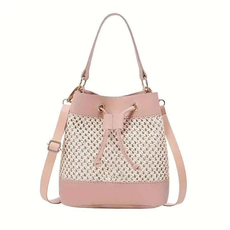 1pc Chic Hollow-Out Bucket Bag for Women Korean Style Woven Crossbody  Shoulder Bag in Beige