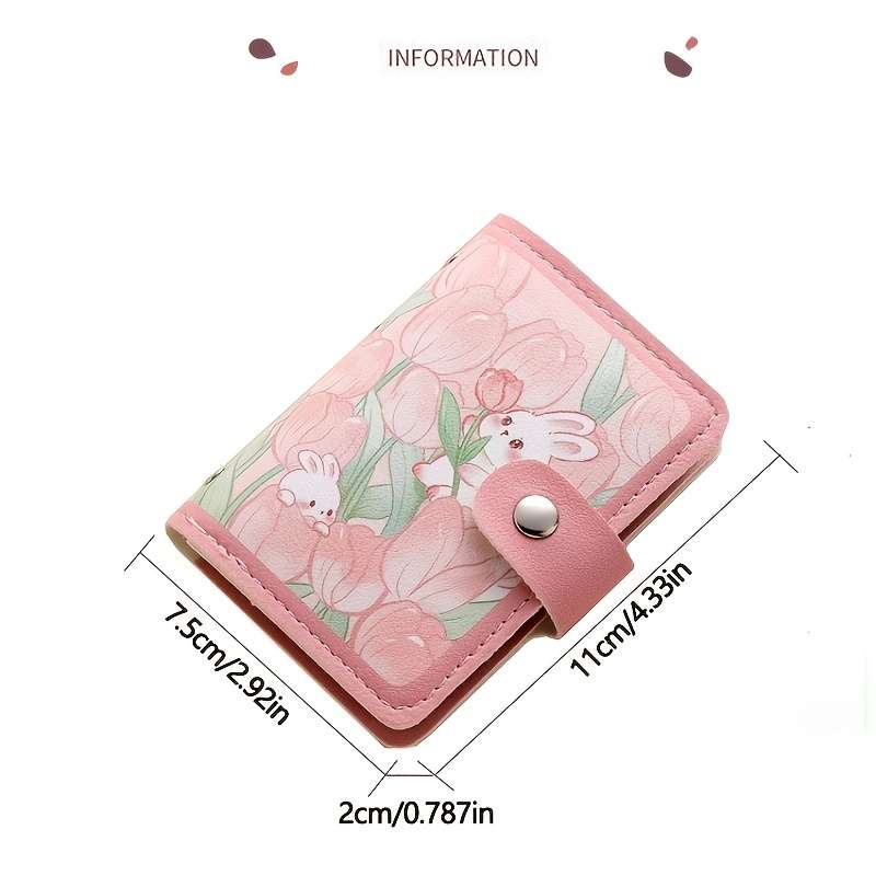 1pc Multi-Slot Cute Cartoon Rabbit Faux Leather Card Holder Casual Style Snap Closure Card Case w