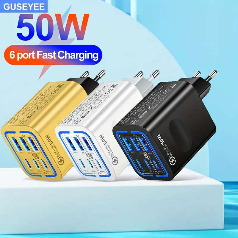 1pc USB C Charger Multiple USB C Charge Plug 50W 6 Port USB C Quick Charger for iPhone 15 14 13 12