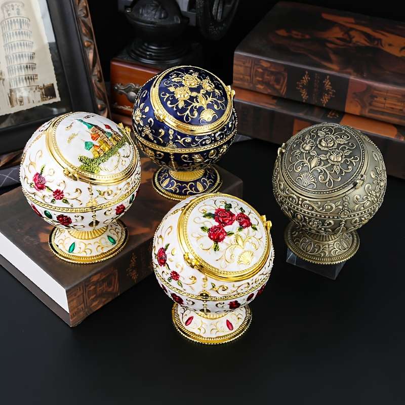 1pc Burronwood Elegant Rose-Shaped Zinc Alloy Ashtray with Lid Smoke-Free Windproof Easy to Cl
