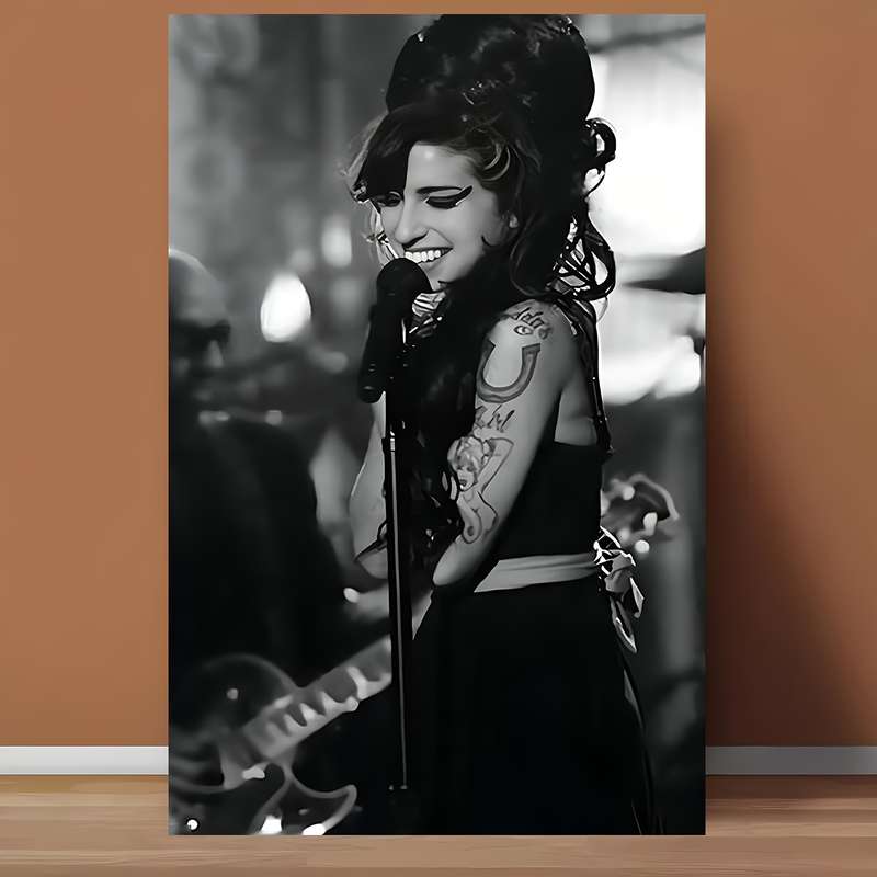 1pc 30.48x45.72 cm Frameless Pop Star Canvas Wall Art Black White Music Poster with Vibrant Per