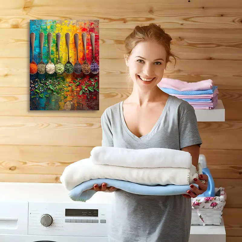 1pc Chic Seasoning Kitchen Canvas Art Wooden Framed Wall Decor for Living Room Bedroom Office Perfec