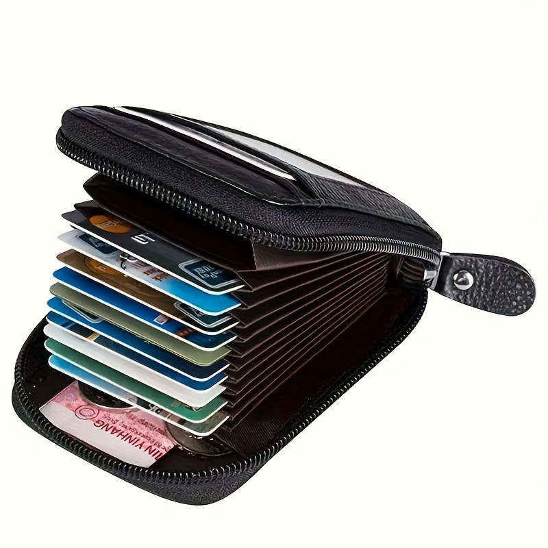 1pc Men's Black Casual Faux Leather Zipper Wallet with Multiple Card Slots ID Holder Stylish Accordi
