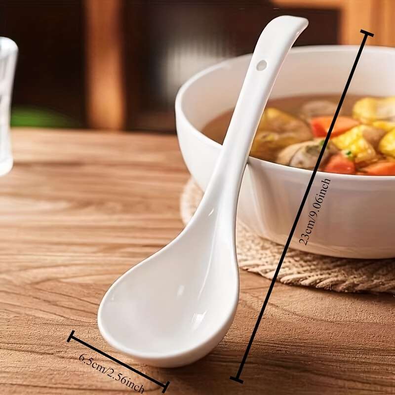 2pcs Ceramic Soup Spoons with Long Handle Large Capacity Ergonomic Design for Kitchen Dinin