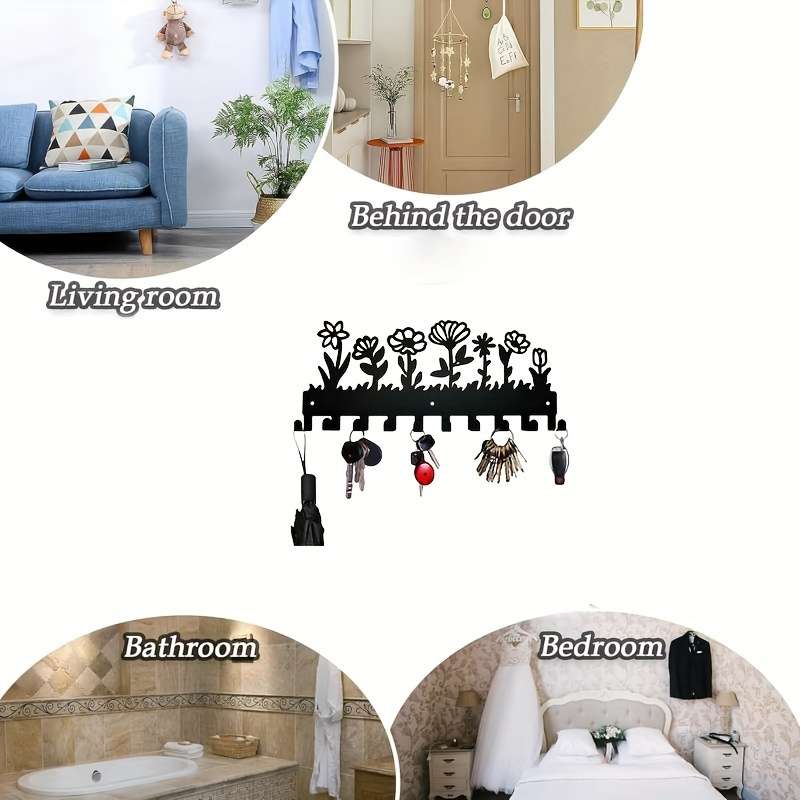 A Floral Design Wall-Mounted Metal Key Hook with 10 HooksMeasuring 24.89 X 9.91 cmSuitable for