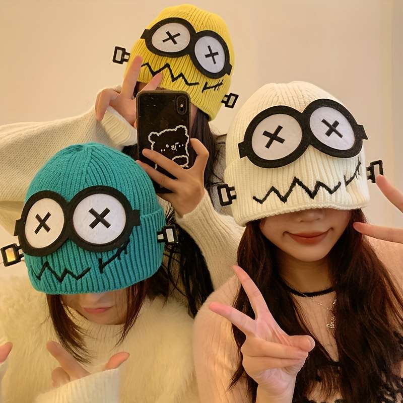 1pc Funny Knit Hat Autumn Warm Faulty Robot Cartoon Knit Cap Winter Ear Protection Knit Hat