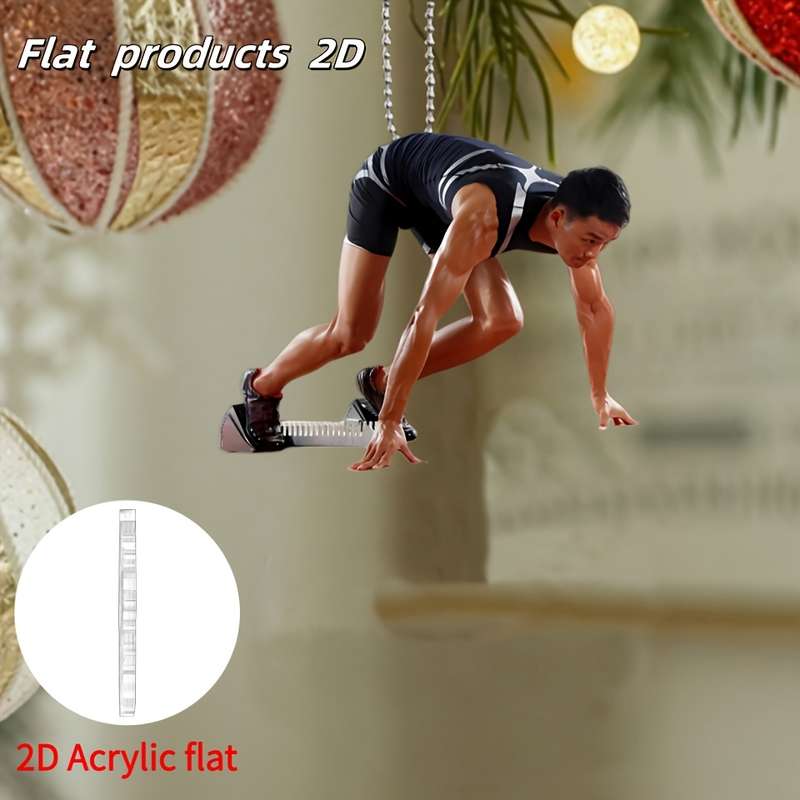 1pc 2D Flat  Durable Acrylic Running Athlete Keychain  Men'S Track and Field Design Perfect fo