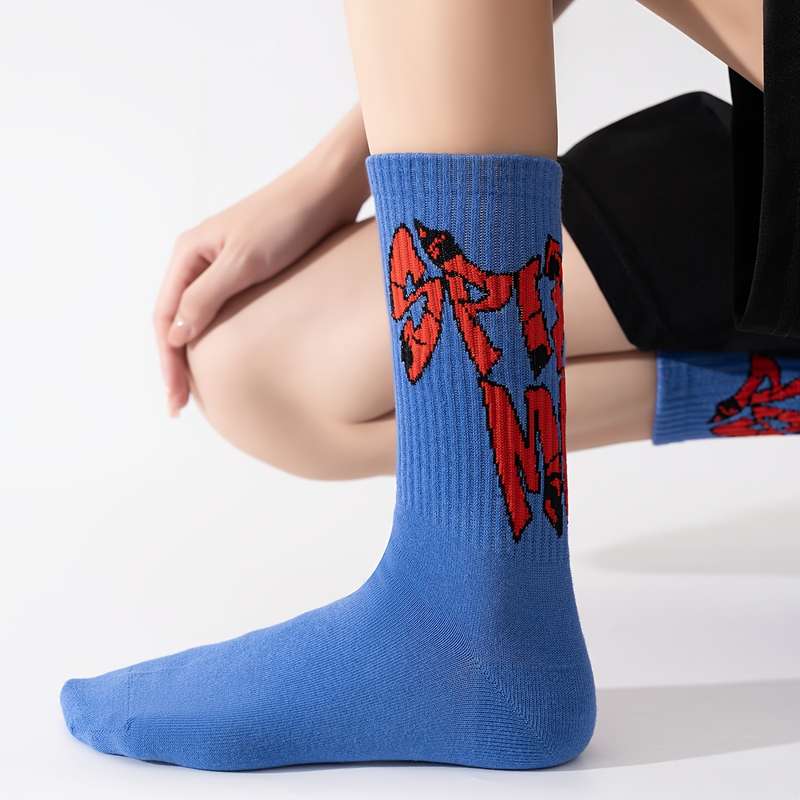 1 Pair Blue Mid Calf Men Socks One Size Socks