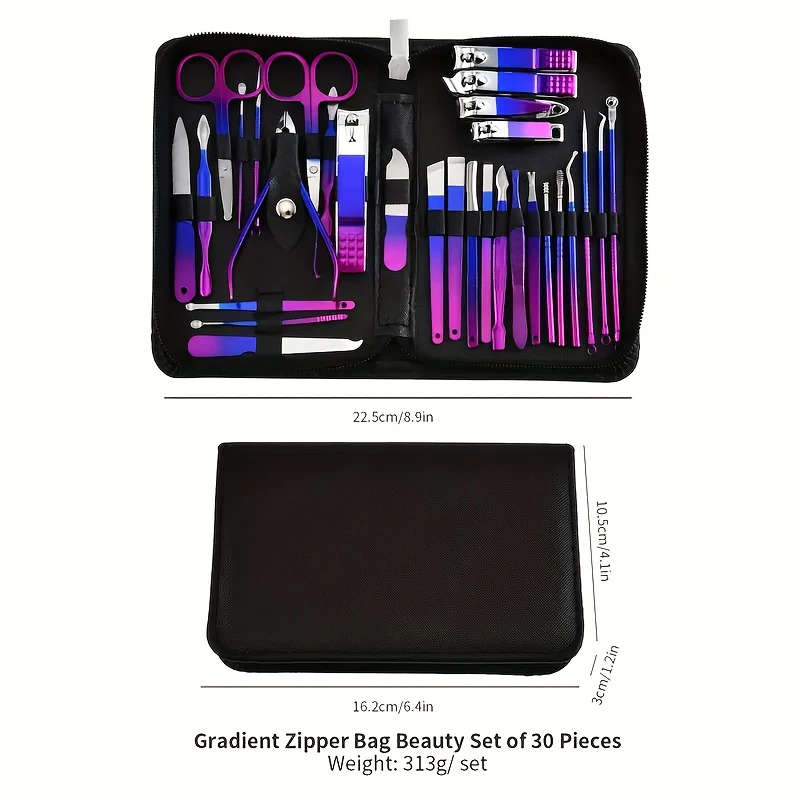 30pcs Stainless Steel Colorful Nail Clippers Set Manicure Tools Package with Home Travel Beauty Care