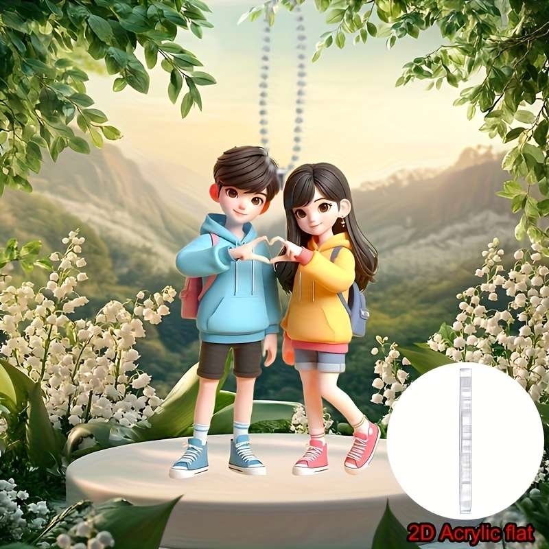 1pc 2D Flat Car Hanging Ornaments Flat  Heartfelt Couple Acrylic Keychain  Hanging Orn