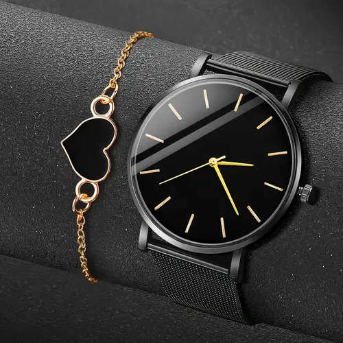 2pcs set Men's and Women's Fashion Quartz Watch Color sent randomly