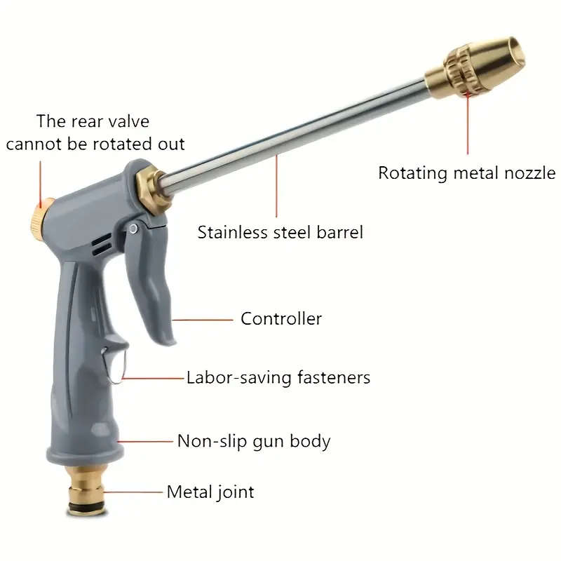 1pc High-Pressure Metal Car Wash Water Gun with Adjustable Spray Nozzle Perfect for Home Garden Vehi