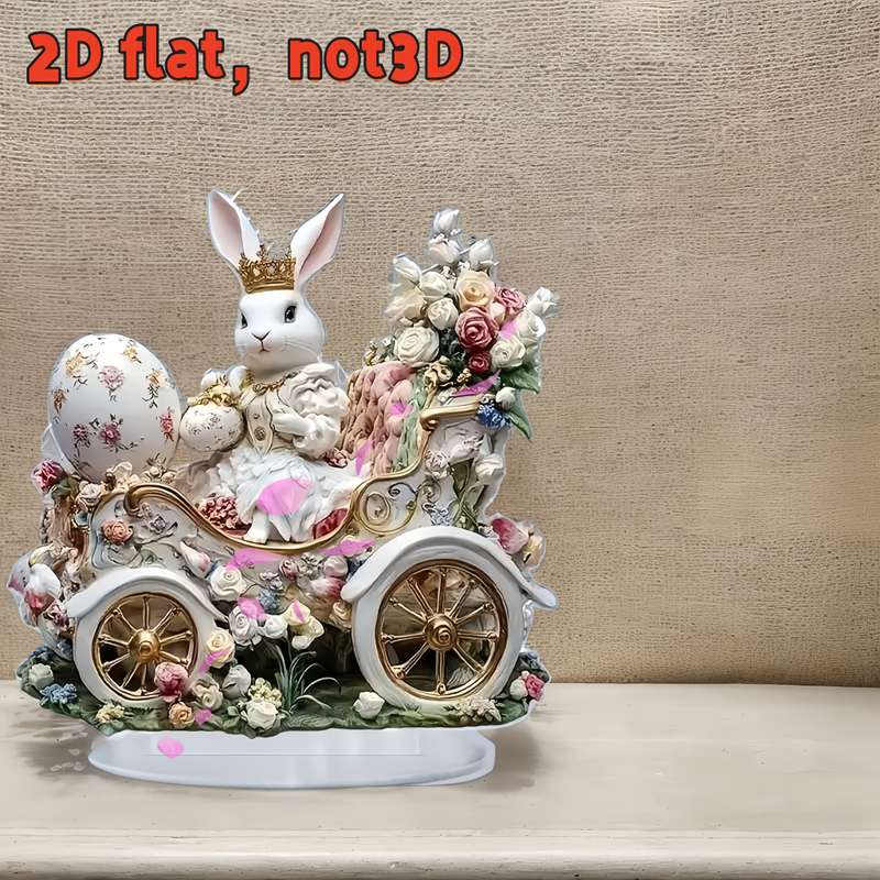 1pc 2D Flat  Bohemian Style Acrylic Rabbit and Easter Egg Decorative Statue  Design with F