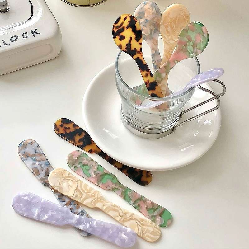 2pcs Acrylic Spoon and Butter Knife Set Shatter Resistant PMMA Kitchenware Light Purple Ivory