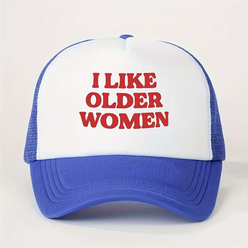 1pc I Like Older Women" Printed Baseball Cap Breathable Adjustable Mesh Trucker Hat for Men Wo