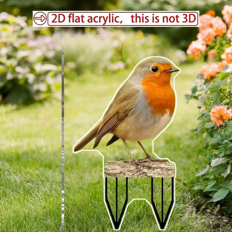 1pc 2D Flat  Bohemian Style Cute Robin Garden Stake  Printed PC Material Rustic Animal T