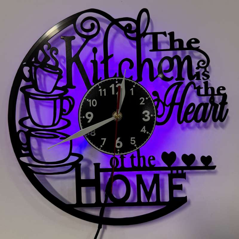 1pc inthetime Vintage Vinyl Record Wall Clock "The Kitchen is the Heart of the Home" Design with