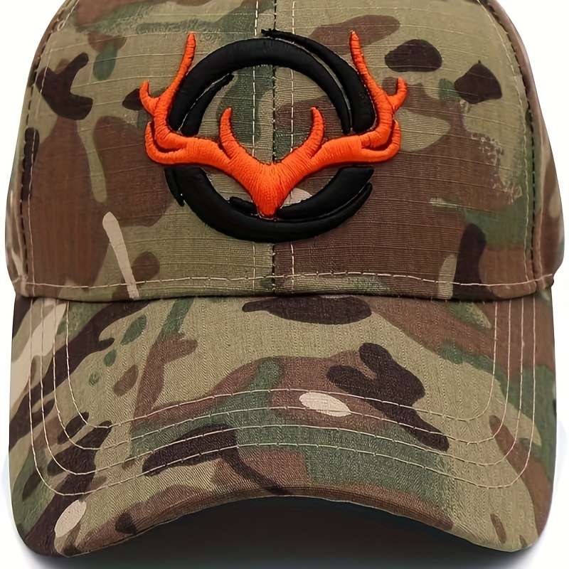 1pc Adjustable Camo Baseball Cap with Embroidered Deer Logo Lightweight Breathable Mesh Back Ou
