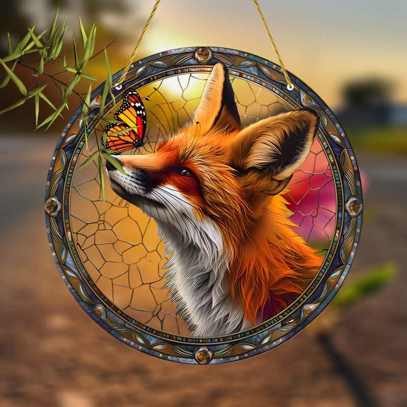 1pc 2D Flat  Charming Fox Light Trap Stained-glass Window Hangings Perfect for Autumn and Cou