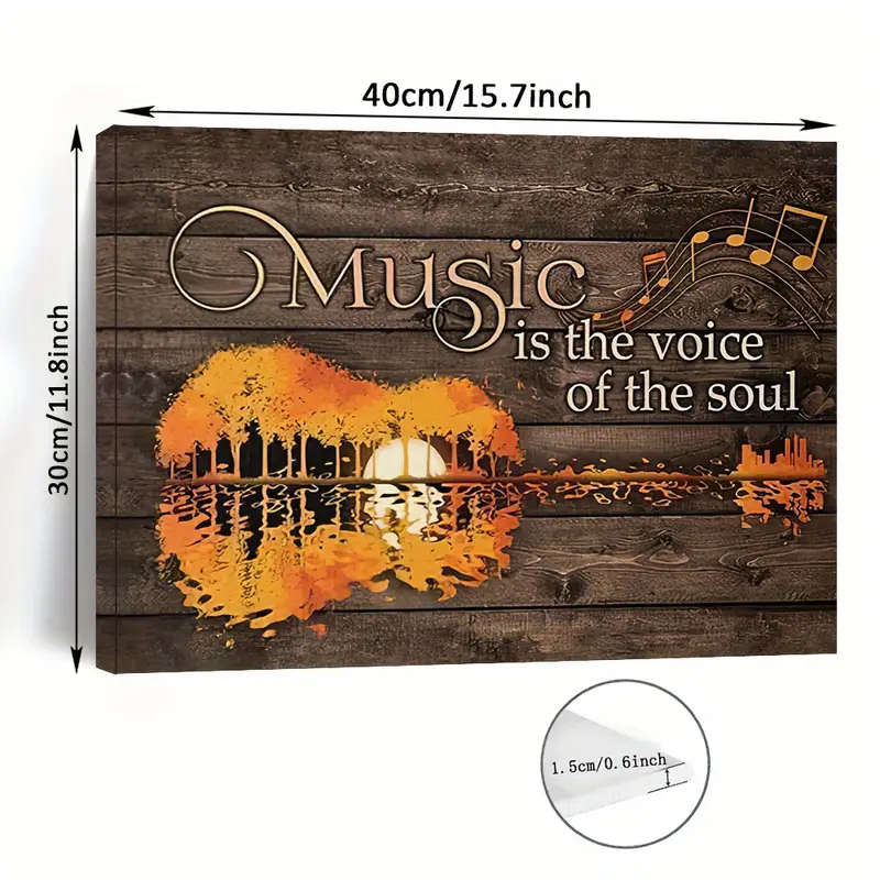 1pc Sunset Guitar Music Is The Voice of the Soul Ready-to-Hang Wooden Framed Canvas Art for Music Lo