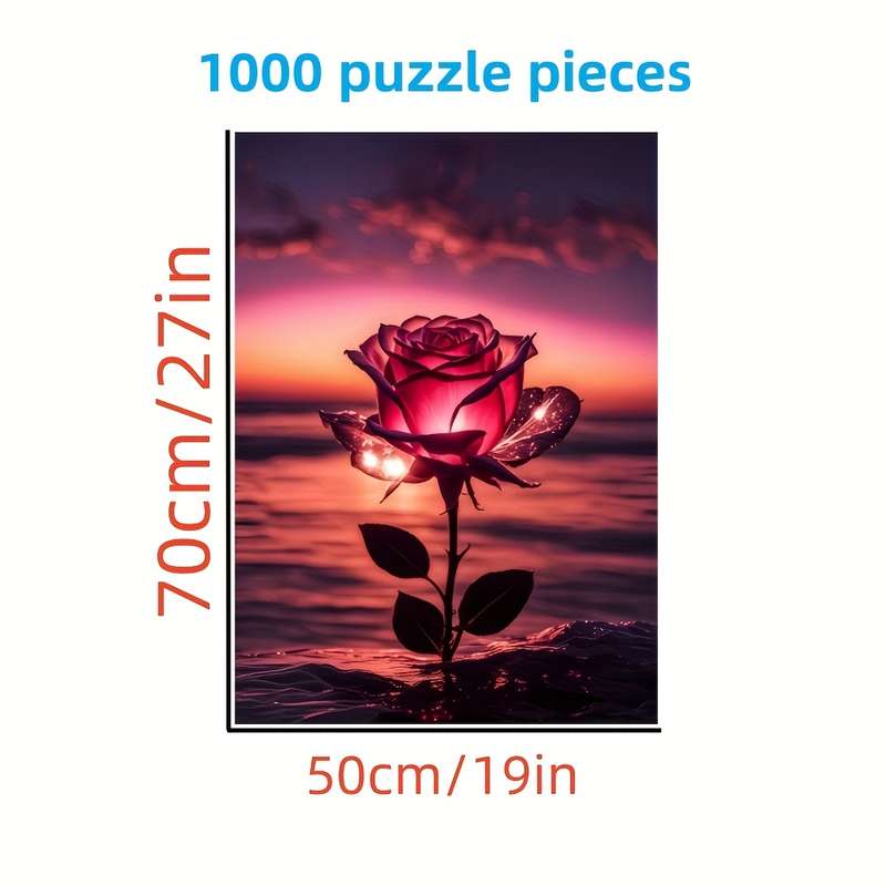 1000pcs Rose Flower Jigsaw Puzzle Vibrant Sunset Design Challenging DIY Brain Teas