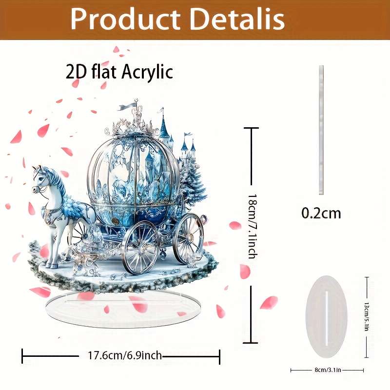 1pc 2D Flat  Acrylic Classic Bohemian Blue Carriage Vinyl Sun Catcher with Tabletop Decorative Base