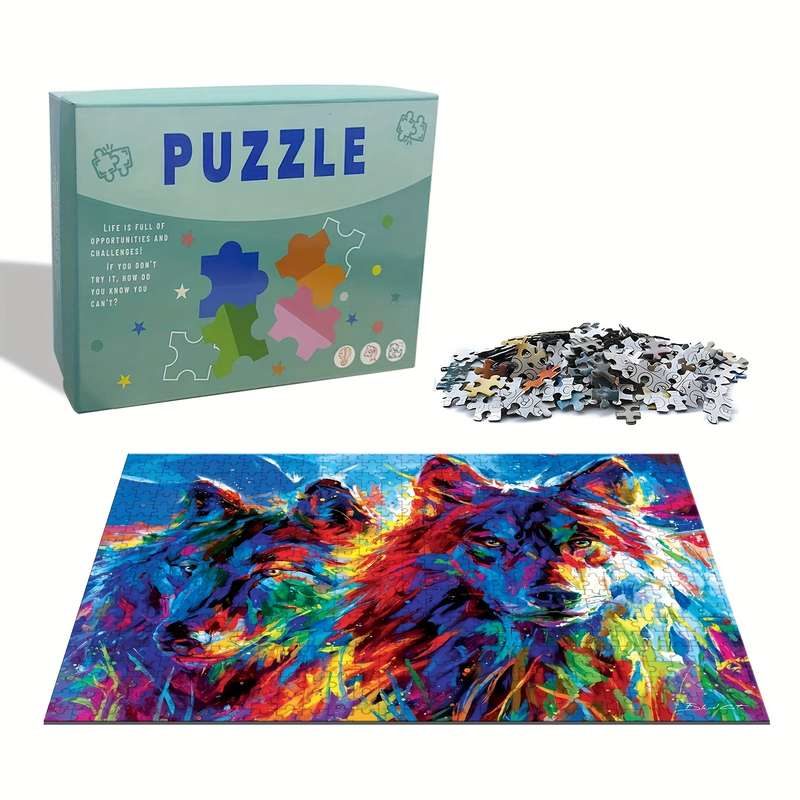 1000pcs Jigsaw Puzzle Vibrant Painted Wolves 48.9 x 67.95cm Intermediate Skill L