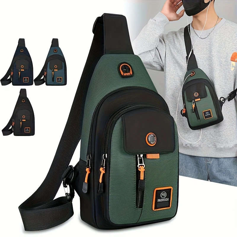 1pc Leisure Sports Chest Bag Outdoor Travel Men's Bag Adjustable Shoulder Strap with Earphone Hole