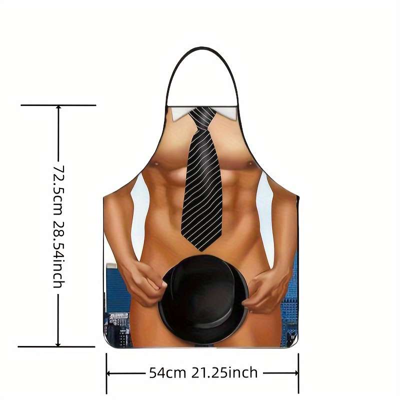 1pc Novelty Striped Tie and Top Hat Design Waterproof Polyester Apron Non-Woven Fabric Oil-Pr