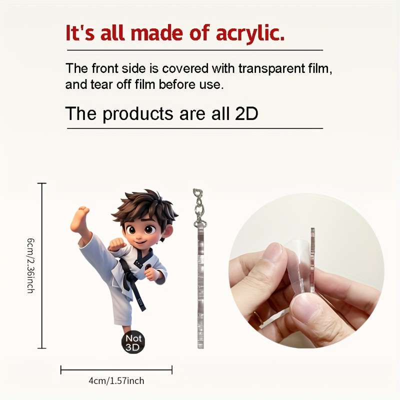 1pc 2D Flat   Taekwondo Martial Arts Cartoon Acrylic Keychain for Men  Design Perfect