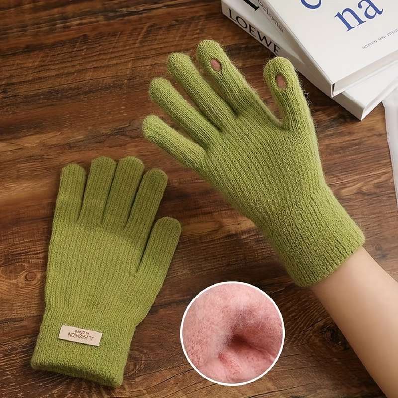 1 Pair Beige Color Warm Gloves
