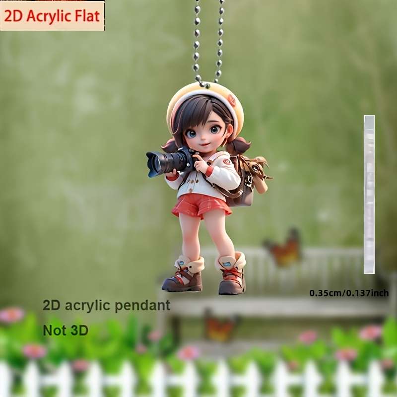 1pc 2D Flat    Acrylic Camera Girl Pendant Vibrant Photography-Themed Keychain with Cute Girl