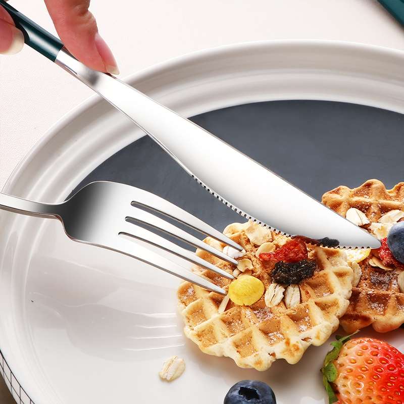 4pcs Stainless Steel Cutlery Set with Glossy and Thickened Round Handle Dinner Knife Chopstick