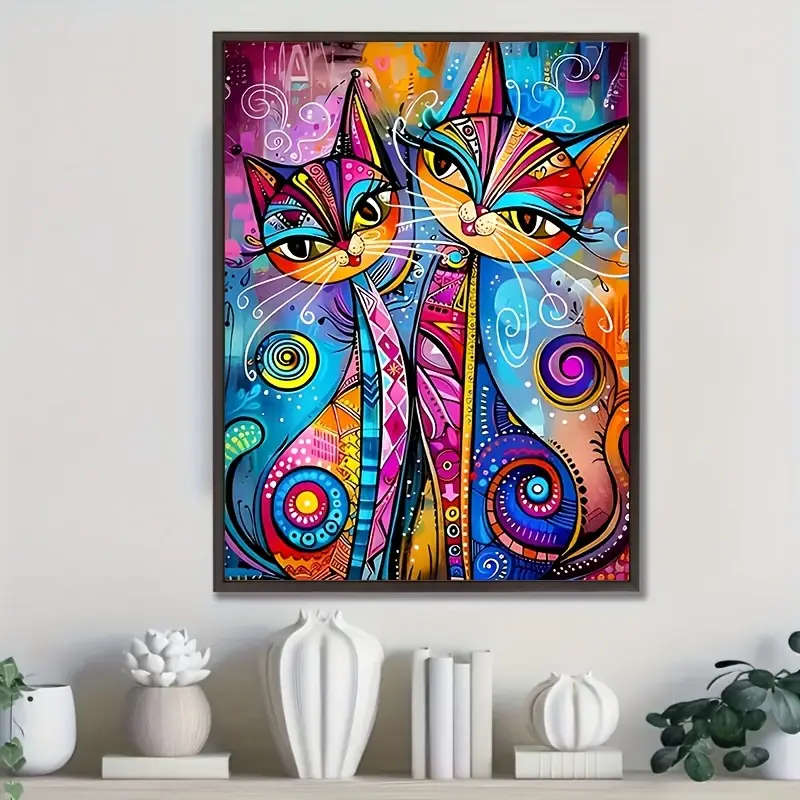1pc Colorful Abstract Cat Canvas Art Print 30.48x40.64cm Frameless Modern Wall Decor for Living Room