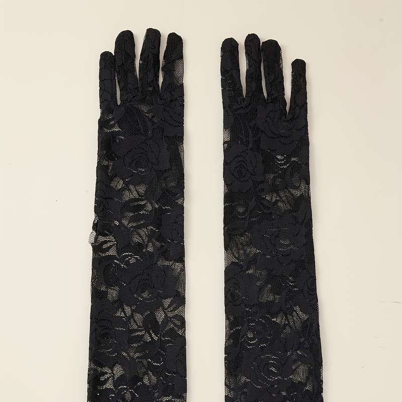 1 Pair White Lace Flower Dark Style Long Gloves
