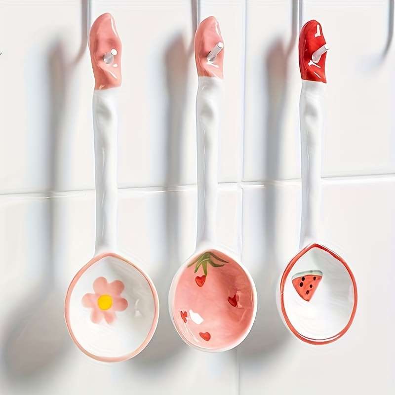 3pcs set Premium Cartoon Ceramic Spoon Set Anti mold Anti slip Antibacterial High temperat