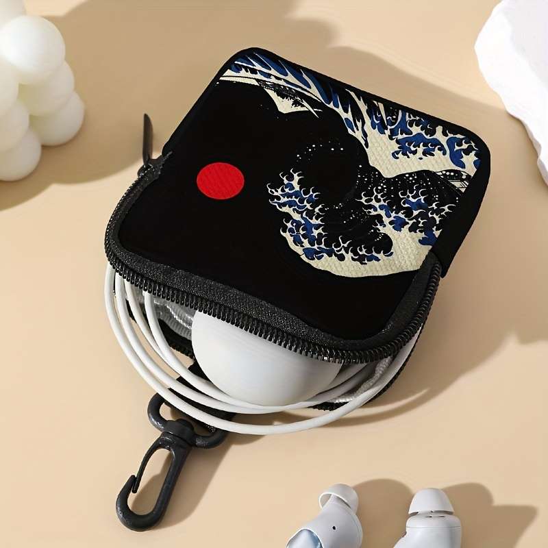 1pc Wave Sun Pattern Printed Large Capacity Coin Purse Digital Printing Multi-Functional Key Card