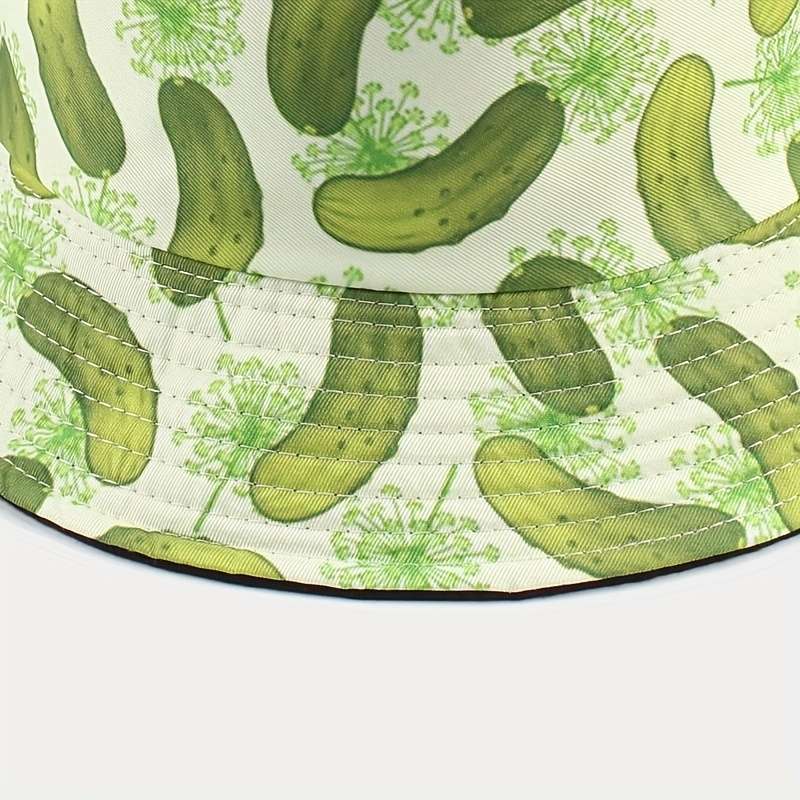 1pc Summer 2023 New Arrival Reversible Bucket Hat with Vibrant Cucumber Print Double-Sided Fishe