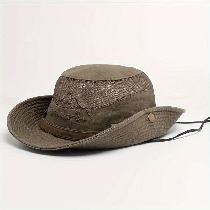 1pc Breathable Cotton Mesh Sun Hat All-Season Outdoor Fisherman Cap with Drawstring Closure UV Pr
